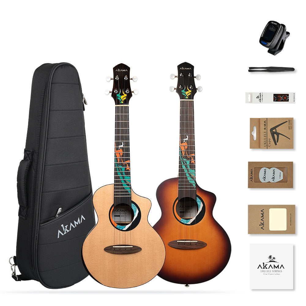 AKAMA Premium Acoustic Ukulele, Solid Sitka Spruce Top, Easy-to-Play for Beginners, Students & Adults, Rich Warm Tone, Professional Quality, Gig Bag Included