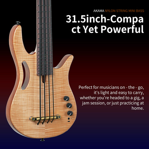AKAMA Nylon String Mini Bass - Compact & Portable for Beginners & Pros, 31.5-inch, Ideal for Travel & Practice