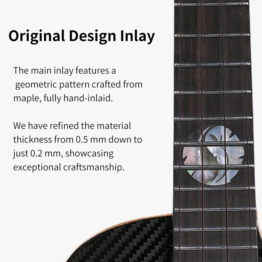 AKAMA Solid Wood Ukulele, Carbon Fiber Top with Solid Rosewood Back & Sides, Chinese-Inspired Yin Yang Design, Premium Acoustic Ukulele for Beginners & Adults, Gig Bag Included