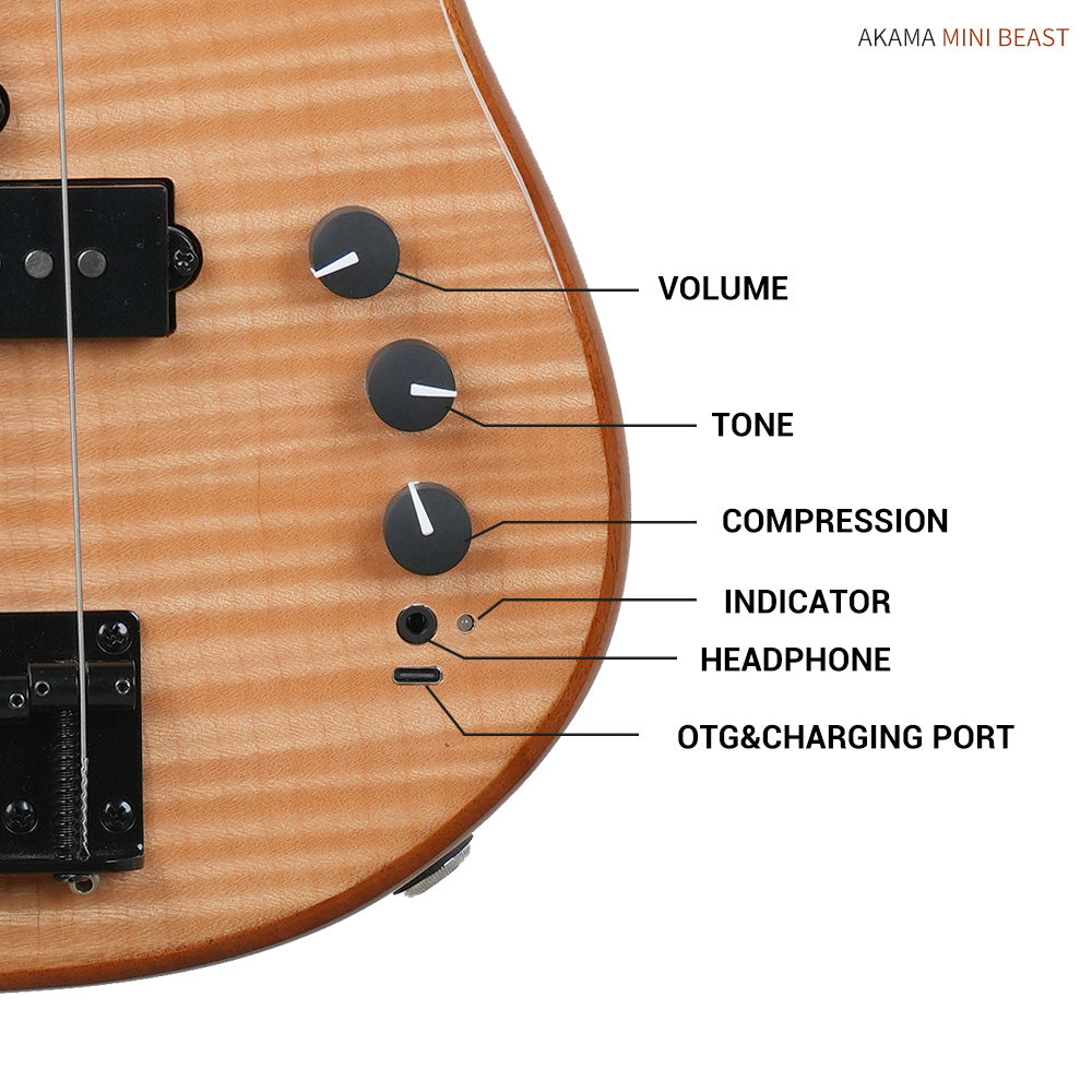 AKAMA MINI BEAST  Mini Bass travel bass - ultra-lightweight silent portable electro-acoustic bass high - quality, portable bass for music lovers