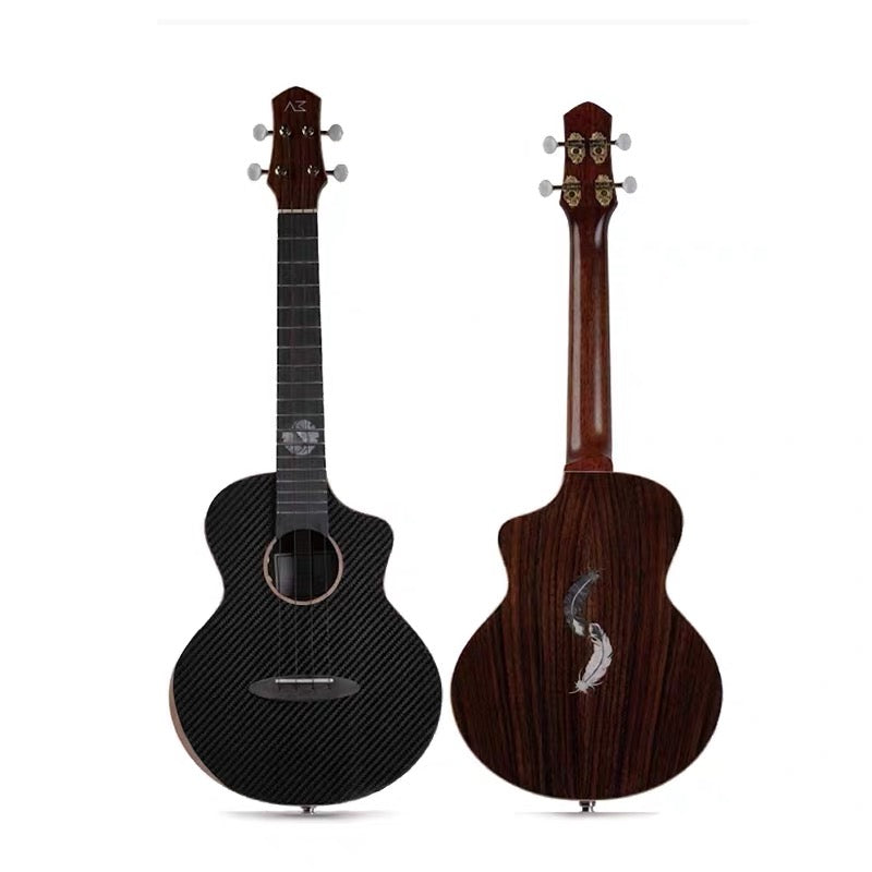 AKAMA Solid Wood Ukulele, Carbon Fiber Top with Solid Rosewood Back & Sides, Chinese-Inspired Yin Yang Design, Premium Acoustic Ukulele for Beginners & Adults, Gig Bag Included