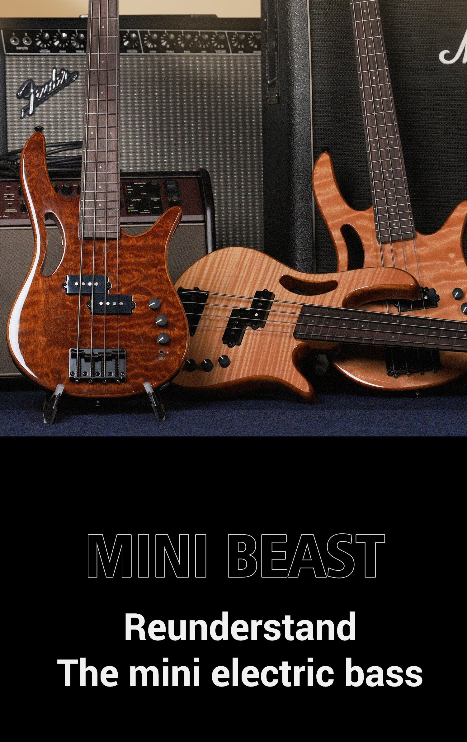 AKAMA MINI BEAST  Mini Bass travel bass - ultra-lightweight silent portable electro-acoustic bass high - quality, portable bass for music lovers